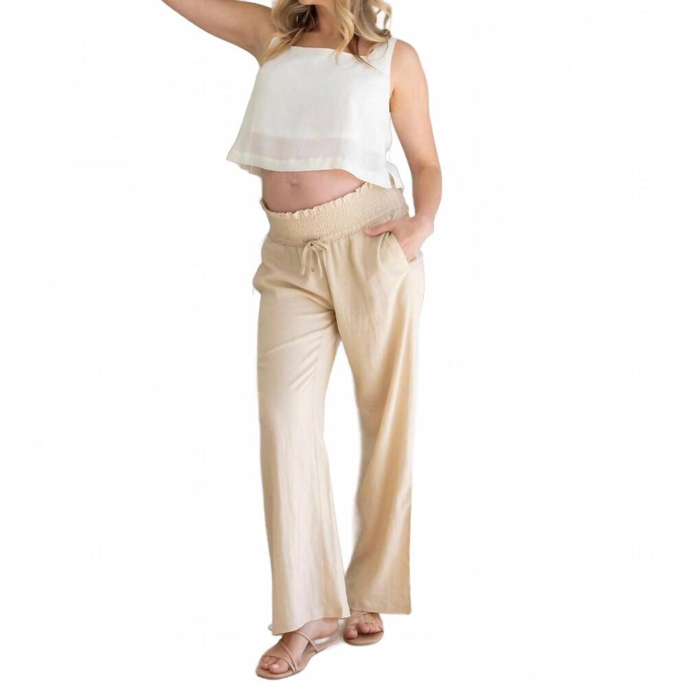NEW ANGEL MATERNITY blanche maternity herringbone linen pants in ivory